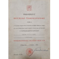 Dekret - Československý válečný kříž 1939 udělen 1946