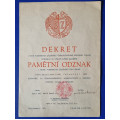 Dekret - Pamětní odznak I. sboru vojenských záložníků ČSR v Praze z roku 1949