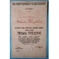 Dekret - Československá medaile Za Vítězství 1928 podpis Udržal