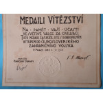 Dekret - Československá medaile Za Vítězství 1928 podpis Udržal