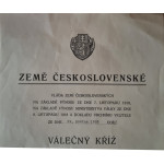 Dekret - Československý válečný kříž 1914 - 1919 - uděleno 1928 podpis František Udržal