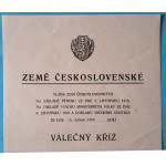 Dekret - Československý válečný kříž 1914 - 1919 - uděleno 1930 podpis Karel Viškovský