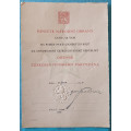 Dekret - Odznak Československého partyzána - podpis gen.Svoboda