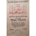 Dekret - Československá medaile Za vítězství 1934 podpis Bradáč