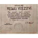 Dekret - Československá medaile Za vítězství 1934 podpis Bradáč