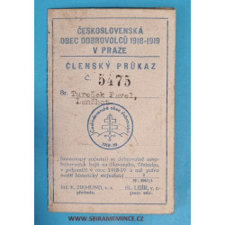 Československá obec dobrovolců 1918-1919 v Praze - členský průkaz