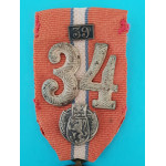 UPRAVENÁ - Československá revoluční medaile - těžká s podpisem AB - na Pařížské vydání z let 1918-1919 - ITALSKÉ LEGIE se štítkem číslo pluku „39“ odznak Čs legií a číslo 34 - var. těžká světlá