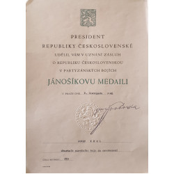Dekret - Československá Jánošíkova medaile