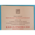 Dekret - Řád 25. února 1948 - bronzová medaile - N-117