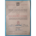 Dekret DOK IV. Zlatý čestný odznak IV.stupeň “čestný člen” 1. třída 1945-49 udělen Svazem Brannosti 1949