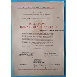 Dekret - Diplomový odznak krále Karla IV. - DOK IV. - Československá národní garda - důstojnický stupeň 1.třída 1945-49 s meči uděleno SNSG 1948