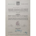 Dekret DOK IV. Stříbrný čestný odznak IV.stupeň “čestný člen” 2. třída 1945-49 udělen SB 1949