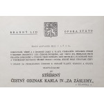 Dekret - Diplomový odznak krále Karla IV. - DOK IV. - Československá národní garda stříbrný čestný odznak 2.třída 1945-49 udělen SB 1949