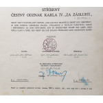 Dekret - Diplomový odznak krále Karla IV. - DOK IV. - Československá národní garda stříbrný čestný odznak 2.třída 1945-49 udělen SB 1949