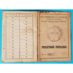 Členská prozatímní průkazka SVAZ BRANNOSTI - SDRUŽENÍ VĚRNÝCH VOJÁKŮ VĚRNÝ PES - 1945