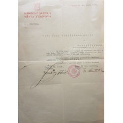Dopis Národní Garda 8 Města Turnova 23.8.1938