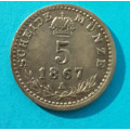 5 krejcar 1867 A - Vídeň "RR"