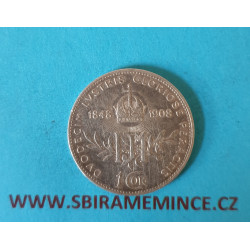 Koruna - 1 krone - výroční 1908 bz - Vídeň - varianta bez tečky