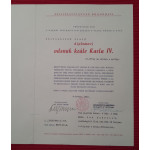 Velký dekret - Diplomový odznak krále Karla IV. - DOK IV. - Československá národní garda - důstojnický zlatý odznak 2. třída 1945-49 s meči udělen SB 1948