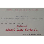 Velký dekret - Diplomový odznak krále Karla IV. - DOK IV. - Československá národní garda - důstojnický zlatý odznak 2. třída 1945-49 s meči udělen SB 1948