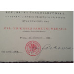 Dekret - Československá vojenská pamětní medaile - štítek Francie a V.Británie