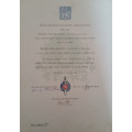 Dekret - Štefánikův pamětní odznak I. stupně udělen Svazem ČS důstojnictva 1945