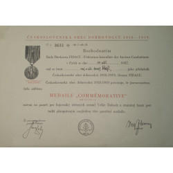 Dekret - Pamětní medaile Mezinárodní federace starých bojovníků FIDAC 17.9.1937