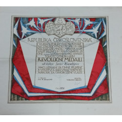 Dekret - Československá revoluční medaile - 1929 podpis Udržal