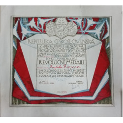 Dekret - Československá revoluční medaile - 1935 podpis Machník - ITALSKÉ LEGIE
