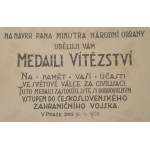 Dekret - Československá medaile Za vítězství 1928 podpis Udržal