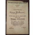 Dekret - Československá medaile Za vítězství 1935 - podpis Machník