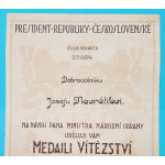 Dekret - Československá medaile Za vítězství 1926 podpis Syrový