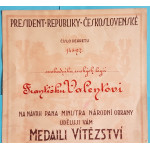 Dekret - Československá medaile Za vítězství 1930 podpis Viškovský