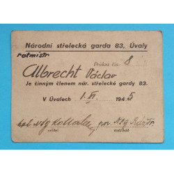 Členský průkaz - Národní Střelecká Garda - 1945 NSG 83 Úvaly