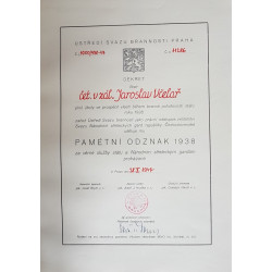 Dekret - Pamětní odznak 1938 udělen Ústředí Svazu Brannosti 1947 - Včelař