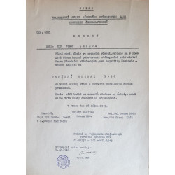 Opis dekret - Pamětní odznak 1938 - Kříž za věrné služby SNG s pochvalou velitele - udělen Velitelstvím SNSG 1945