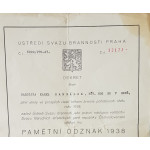 Dekret - Pamětní odznak 1938 udělen Ústředí Svazu Brannosti 1947 - Hambálek