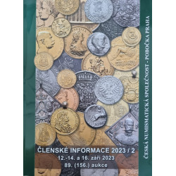 Aukční katalog ČNS Praha aukce č.89 (156.) , členské informace 12.-14. a 16.9.2023