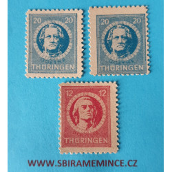 Německo Deutsche Post - Sovětská Zóna - Thüringen - 12 Schiller + 20 + 20  pfennig Goethe