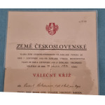 Dekret Československý Válečný kříž 1914-18 - uděleno 1920 podpis Václav Klofáč