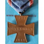 Pamětní medaile Československého dobrovolce z let 1918 - 1919 - KŘÍŽ V TĚŽKÝCH DOBÁCH - varianta matný typ , kratší ouško , R-U úprava stužky