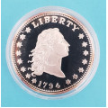 Postříbřená replika - USA - Floving Hair Liberty Dollar 1794 - PROOF - 40mm