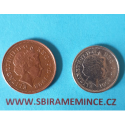 Anglie 1 penny Elizabeth II. 1998 - Cu a 5 pence 2001