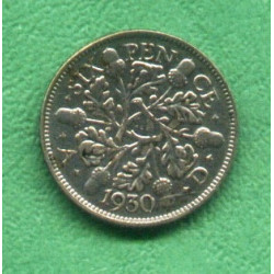 Anglie 6 (six) pence Georgius VI. 1930 KG - Ag