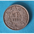 Švýcarsko - 1/2 frank 1951 B - Ag