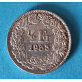 Švýcarsko - 1/2 frank 1953 B - Ag