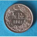 Švýcarsko - 1/2 frank 1961 B - Ag