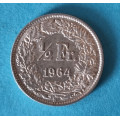 Švýcarsko - 1/2 frank 1964 B - Ag