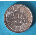 Švýcarsko - 1/2 frank 1966 B - Ag