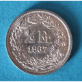 Švýcarsko - 1/2 frank 1967 B - Ag